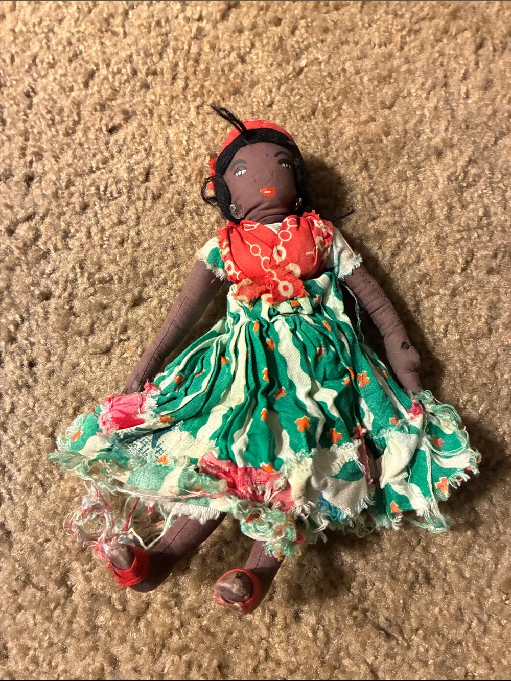 Handmade Green & Red Fabric Doll - Kids Toys
